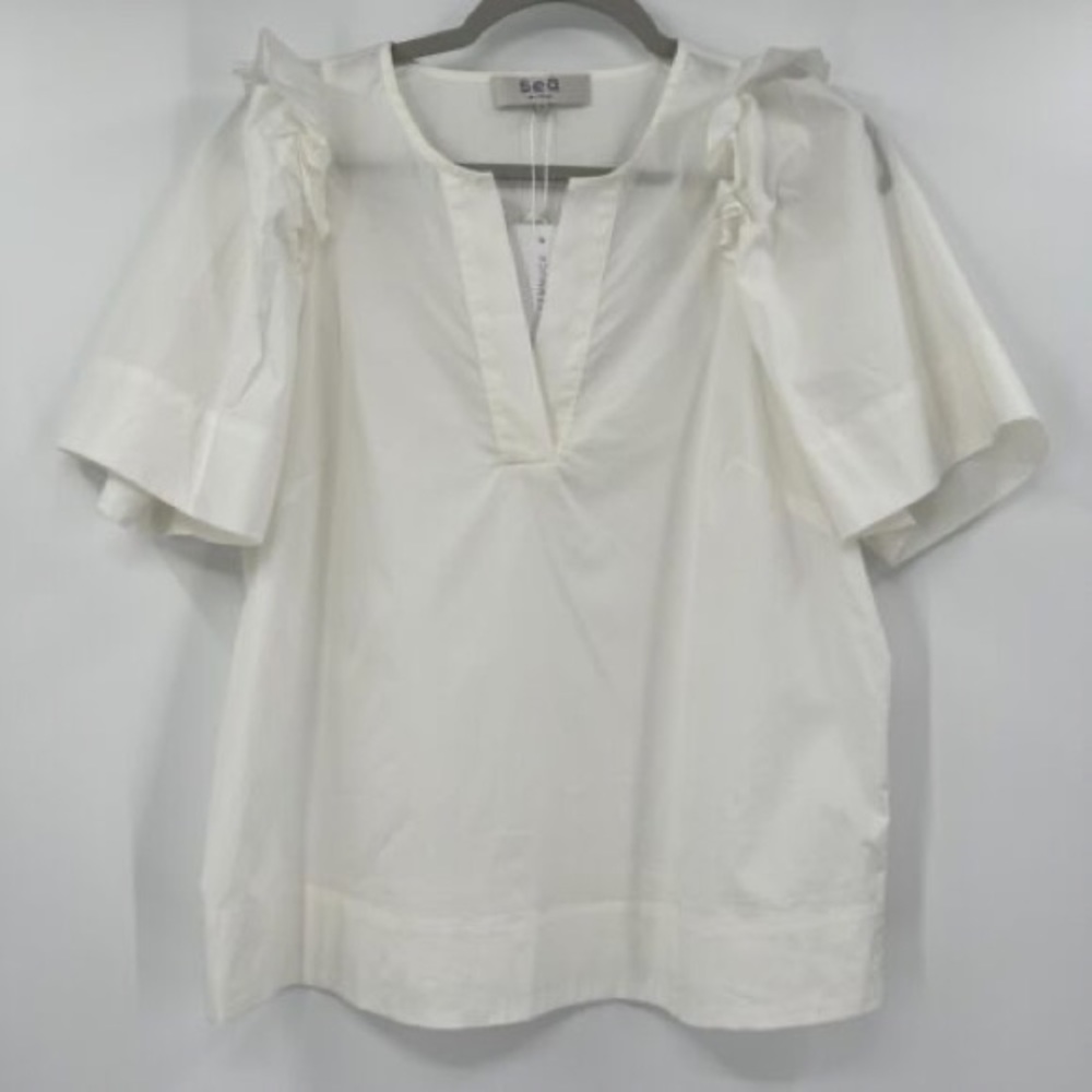 Sea New York White Tabitha Short Sleeve Ruffle Top